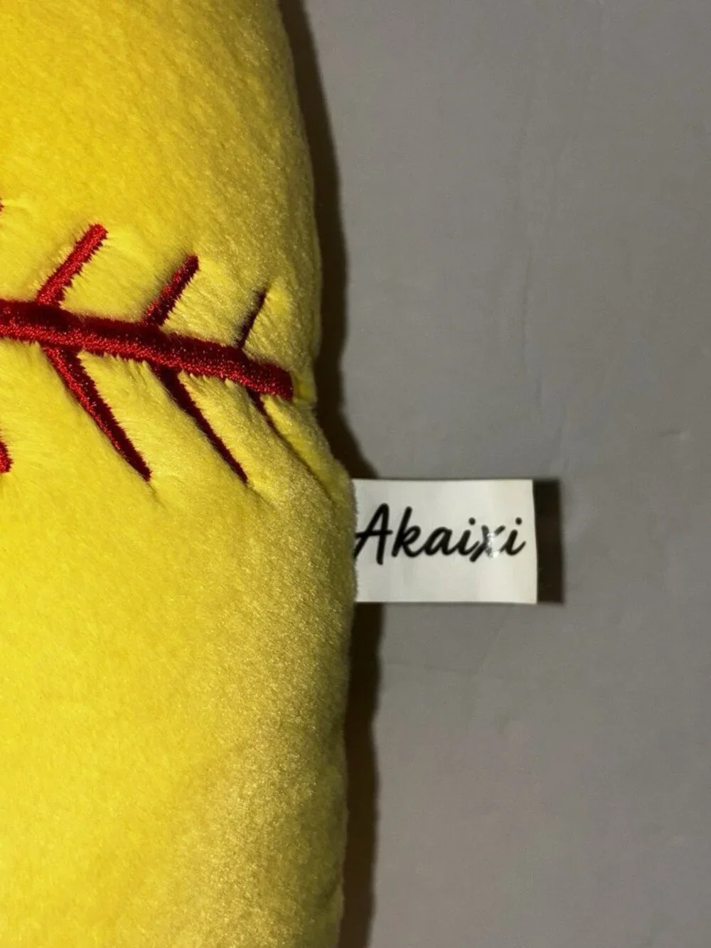 Akairi Yellow Heart Softball Stitch Plush Pillow, Red Stitching, Valentine’s